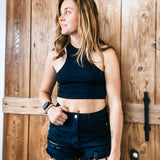 The Simple Ribbed Crop Tank in Black